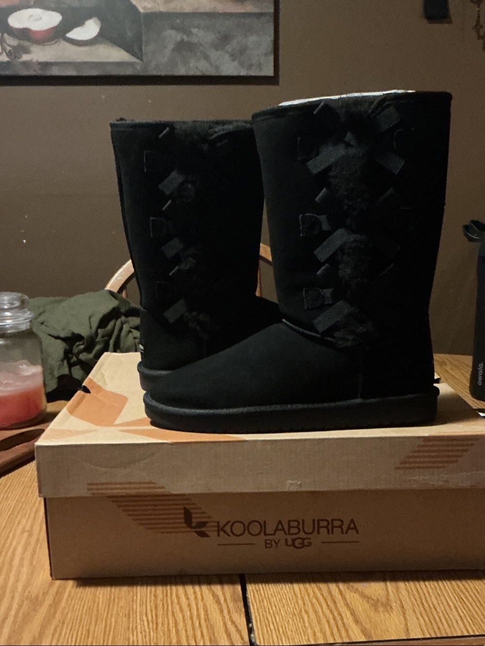 Koolaburra Black Lace-Up Fur-Trim Tall Boots